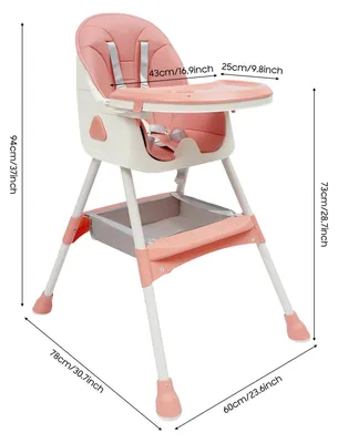 Produktbild von 2-in-1 Baby Hochstuhl - Faltbarer Kinderhochstuhl - Doppeltablett - Höhenverstellbar - 6 Monate bis 6 Jahre - Belastbar bis 80 kg - Rosa
