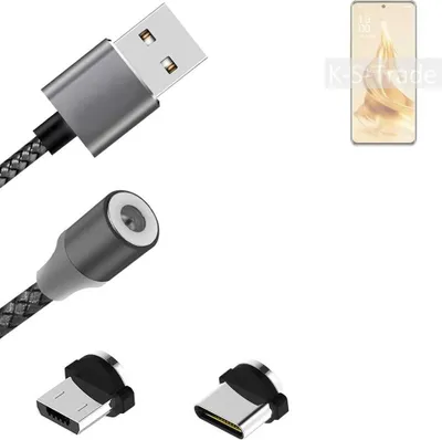Produktbild von K-S-Trade Hochwertiges Magnet-Lade-kabel Sync-Kabel Daten-Kabel kompatibel mit Oppo Reno9 Pro mit USB-Typ-C-Anschluss und Micro-USB-Anschluss 2A bis