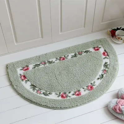 Image de Chic Rose Flowers Tapis de bain en forme de demi-lune Tapis de sol pour tapis d'intérieur, polyester, vert, 45 × 60 cm