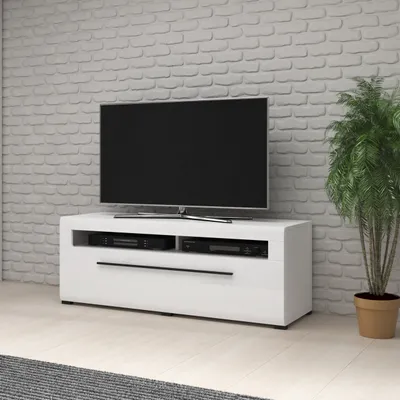 Produktbild von Masseno TV-Schrank TULLIA 140 cm Fernsehschrank mit 2 Schubladen TV-Lowboard für Wohnzimmer Modern 140x50x52 cm Weiß / Weiß