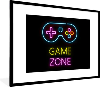 Produktbild von MuchoWow® Gerahmtes Poster Controller - Spiel - Neon - Schwarz - Zitate - Spielzone 80x60 cm - Poster mit Schwarzem Bilderrahmen Wandposter Rahmen Foto Bilder - Schlafzimmer-Dekorationen - Fotoposter