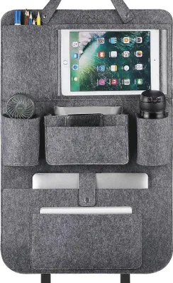 Imagen del producto de Organizador para el asiento trasero del coche: soporte para tabletas y teléfonos inteligentes, impermeable, multifuncional, bolsa para el coche con muchos compartimentos