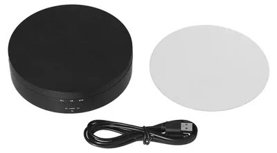 Produktbild von Motorisierter rotierender Präsentationsständer, 138 mm elektrischer Drehteller, 3 Geschwindigkeiten einstellbar, USB-betriebene Schmuckhalterung, Schwarz