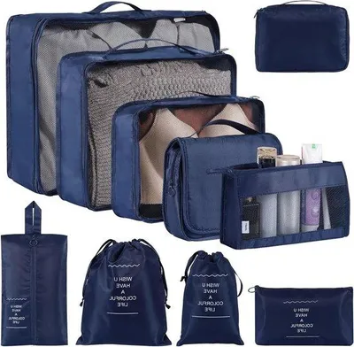 Produktbild von Famanu Koffer Organizer Set 10-teilig - Reisorganizer mit wasserdichten Taschen - Marineblau
