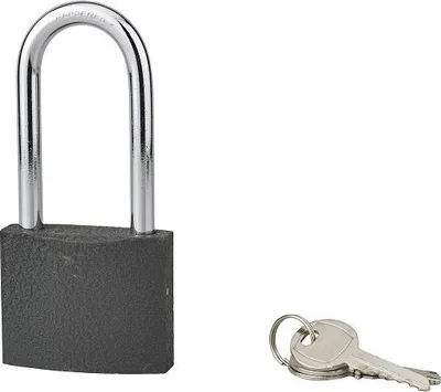 Image de Cadenas ACERA gris à clé, base 60 mm, anse 1/2 haute 79 mm, anse acier cémenté, 3 clés - SP