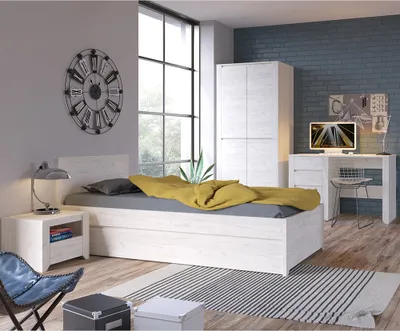 Produktbild von Jugendzimmer Set 4-teilig AMANTEA-129 mit Bett 90x200 in weiß Eiche