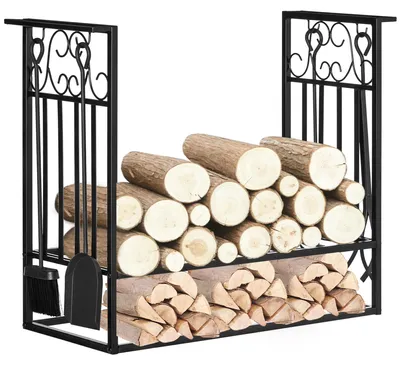 Image de Étagère pour bois de cheminée avec accessoires - Support en bois et accessoires pour cheminée - Acier - 75 x 30 x 60 cm