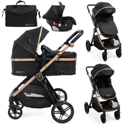 Image de BEBELISSIMO - Poussette combinée trio 3 en 1 - siège auto 0+ IRIS – nacelle – dès la naissance – jusqu’à 22kg  - noir