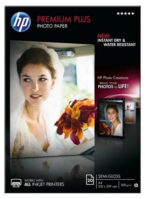 Produktbild von HP Premium Plus Photo Paper A 4 Semi-Gloss weiß, 20 Blatt, 300 g