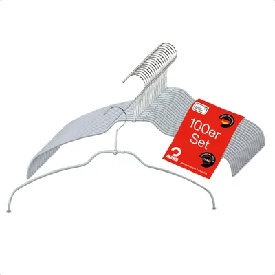 Produktbild von MAWA Light Kleiderbügel, 100er-Set, rutschfest, 42 cm, Silber, drehbar