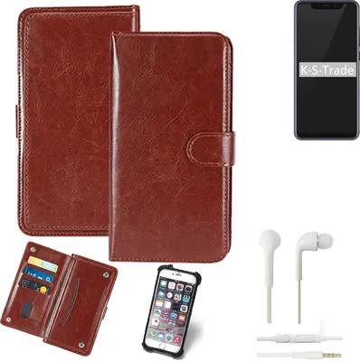 Produktbild von K-S-Trade 360° Hülle kompatibel mit ZTE Axon 9 Pro inkl. Headphones braun Kunstleder Case BookCase WalletCase Kunstlederederhülle Handyhülle,