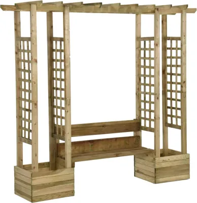 Obrázok produktu pre vidaXL Záhradná pergola s lavičkou a kvetináčmi Borovicové drevo Impregnované