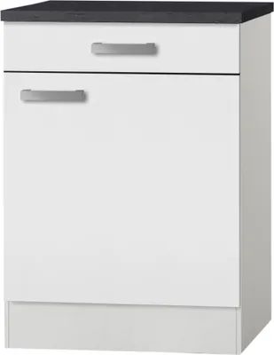 Produktbild von Optifit Unterschrank mit Schublade und Drehtür Oslo214 BxTxH 60 x 60 x 84,8 cm weiß matt zerlegt Anschlag reversibel KUO