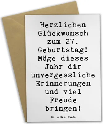 Produktbild von Mr. & Mrs. Panda babykarte Spruch 27. Geburtstag - Weiß - Geschenk, Grußkarten, weihnachtskarten, einladungskarten, Happy Birthday, handgefertigte Geschenke, liebevolle