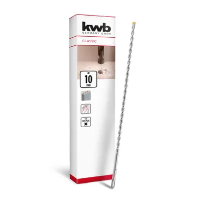 Produktbild von kwb SDS Plus Bohrer, SDS Plus Hammerbohrer (Ø 10 mm x 460/400 mm, mit extrem schneller Hartmetall 4X-Schneide, für armierten Beton, Stein & Mauerwerk)