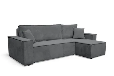 Image de VENASI HUGO Canapé d'angle universel avec fonction de couchage et coffre de lit Cordon gris Canapé-lit d'angle Canapé