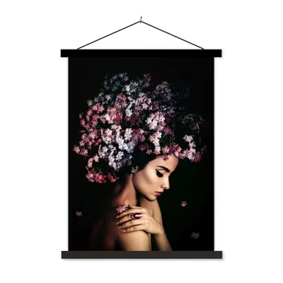 Produktbild von MuchoWow® Textilposter Blossom - Frau - Rosa - Luxus 40x53 cm mit schwarzem Rahmen - Abbildung