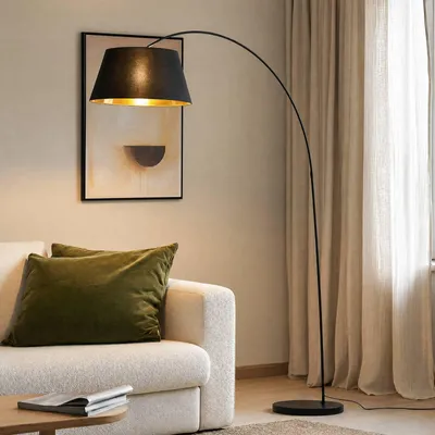 Produktbild von Lindby Stehleuchte Esti, schwarz/gold, Stoff, Höhe 192cm