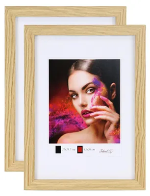 Produktbild von 2er 3er 5er Set Holz Bilderrahmen Lifestyle Plexi Foto Rahmen Collage Wanddeko Poster HR-25 - Farbe: 2er Pack Natur | Format: 29.7x42 A3