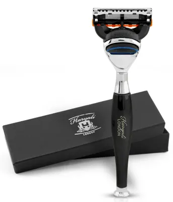 Produktbild von Nassrasierer 5-Klingen-Rasierer für Unisex, Körper- und Gesichtsrasierer, Schwarz Pack, Rasierer mit Klinge und Messing-Silber-Finish, Abwaschbarer