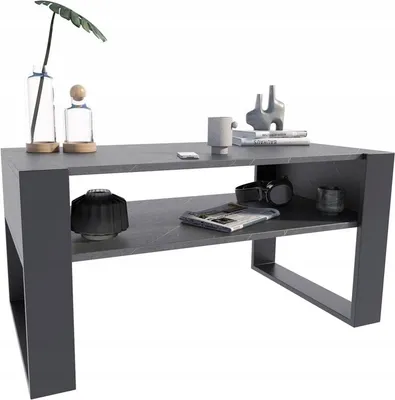 Produktbild von MATKAM Couchtisch KAJA H50 x B100 x T53,6 cm Loft Retro, offene Ablage unter der Tischplatte, Kufenbeine (Naturstein)