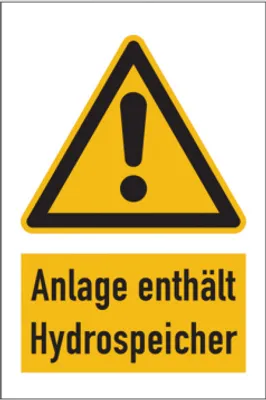 Produktbild von Dreifke® Warnschild, Kombischild, Anlage enthält Hydrospeicher | Folie selbst...