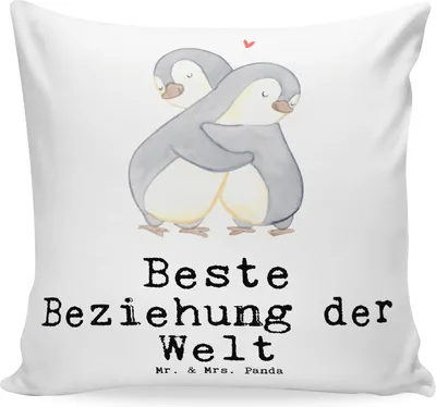 Produktbild von Mr. & Mrs. Panda kuschelkissen 40x40 Pinguin Beste Beziehung der Welt - Weiß - Geschenk, Dekokissen, Kuschel Kissen, Zusammen sein, Liebe, Miteinander gehen, für sofa