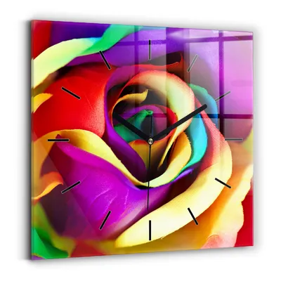 Produktbild von Wallfluent Wanduhr – Stilles Quarzuhrwerk - Uhr Dekoration Wohnzimmer Schlafzimmer Küche - Zifferblatt mit Striche - schwarze Zeiger - 30x30 cm - Regenbogenrose