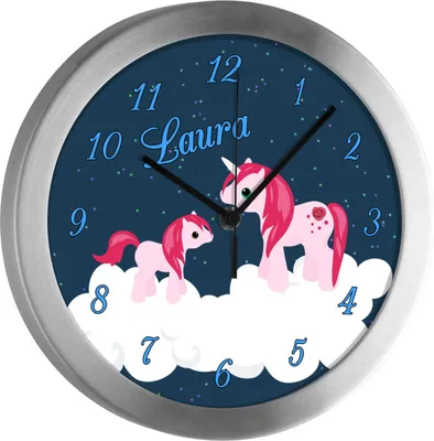 Produktbild von Kinderzimmer Funkwanduhr, Funkuhr Wanduhr Kinder, Einhorn 25 cm