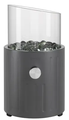 Produktbild von tepro Tischgasfeuerstelle Fluvin, rund geprägt pulverbeschichtet, Edelstahl-Brenner 0,9 kW, Glas-Windschutz mit Glasdekorsteinen, Ø17x30 cm, anthrazit
