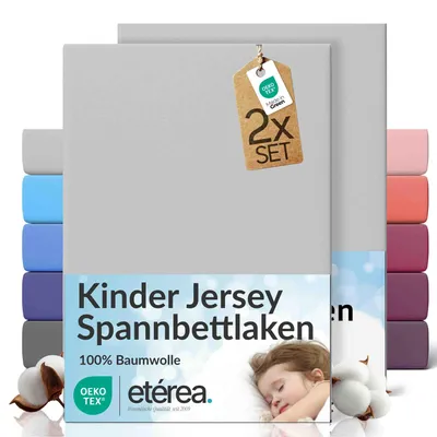 Produktbild von 2er Set Jersey Spannbettlaken 80x160cm - 80x180cm - 100% BAUMWOLLE - Bettlaken Spannbetttuch 80x160cm - 80x180cm - Silber