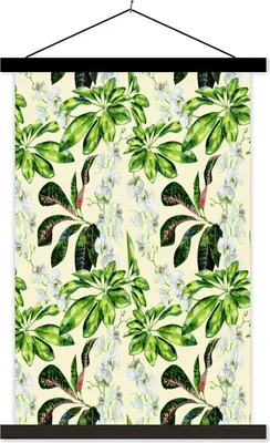 Produktbild von MuchoWow® Textilposter Vintage - Blätter - Grün 120x180 cm mit schwarzem Rahmen - Fotos