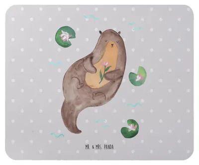 Produktbild von Mr. & Mrs. Panda Mouse Pad Otter Seerose - Grau Pastell - Geschenk, Seeotter, Fluss, glücklich, mauspad pc, mausunterlage, Wasser, laptop, Mousepad