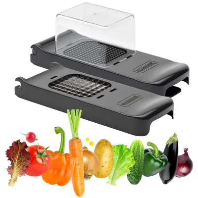 Image de Hachoir multifonction 2-en-1 – Coupe-légumes – Coupe-frites – 2 lames interchangeables – 6 x 6 mm et 12 x 12 mm – Sans BPA – Noir