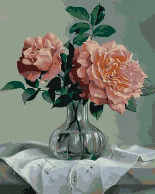 Produktbild von Zuty - Malen nach Zahlen - STILLLEBEN ROSA ROSEN IN EINER GLASVASE (PIETER WAGEMANS), 40x50 cm, ohne Keilrahmen