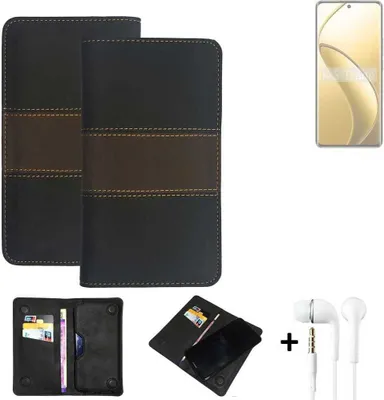 Produktbild von K-S-Trade Handyhülle + Kopfhörer kompatibel mit Realme 12 Pro+ Schutzhülle Walletcase Bookstyle Tasche Schutz Case Hülle Wallet Cover Kunstleder