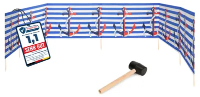 Produktbild von Garronda Strand Windschutz Sichtschutz 8m lang plus Gummihammer GAEX001 (Streifen/Anker, 8 m)
