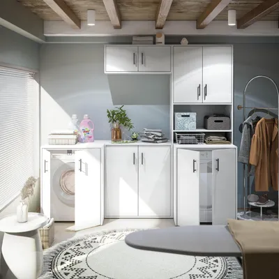 Produktbild von Mehrzweckschrank-Set >LAUNDRY< (5-teilig) in Artik Weiß - 218x206x40 (BxHxT)