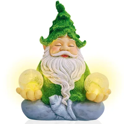 Gartenfigur Zen-Kabouter mit Solar-LED, Harz, 30,5 cm
