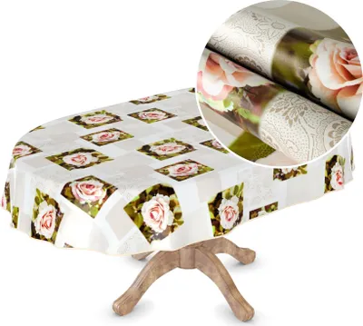 Produktbild von Tischdecke Wachstuch MIMOSA Blumen Beige Robust Wasserabweisend Oval Breite 140 cm Länge 200 cm