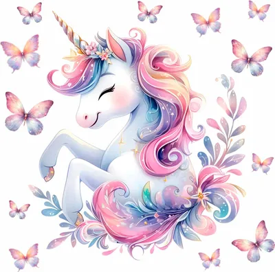 Produktbild von 248 Wandtattoo Einhorn mit Schmetterlingen - Größe 1000 x 1000 mm