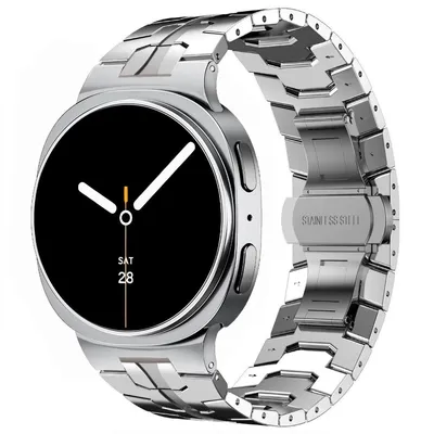 Produktbild von FFO2World Metallarmband „Iron“ – Für Samsung Galaxy Watch 8 (40/44 mm) & 8 Classic (46 mm) – Edelstahl-Gliederarmband mit Faltschließe – Silber