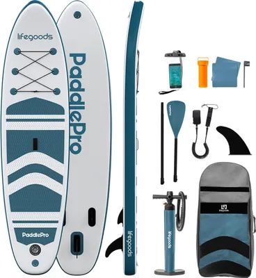 Produktbild von LifeGoods PaddlePro SUP Board - Aufblasbares Paddle Board - Komplettes Set - Max. 135 KG - 320x81 cm - Weiß/Deep Aqua