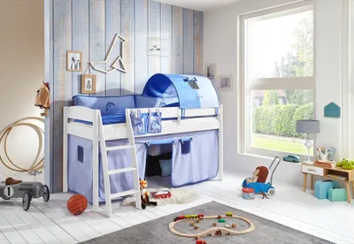 Produktbild von Halbhohes Einzelbett Mischelle Buche massiv Weiß lackiert 90x200 mit Textilset