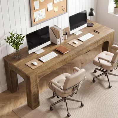 Immagine prodotto di Tribesigns, scrivania extra lunga da 180 cm | Scrivania doppia per computer, piano in legno spesso, gambe robuste, grande scrivania rustica per l'ufficio domestico