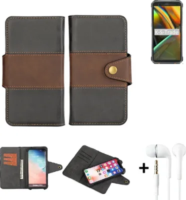 Produktbild von K-S-Trade Handyhülle Schutzhülle Bookstyle Wallet-Case kompatibel mit Blackview BV5100 + earphones Bumper rundumschutz schwarz-braun 1x