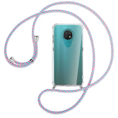 Produktbild von Handykette Backcover-Schutzhülle mit Band (Metall silberfarben) für Nokia 6.2 / 7.2 - pink/mint