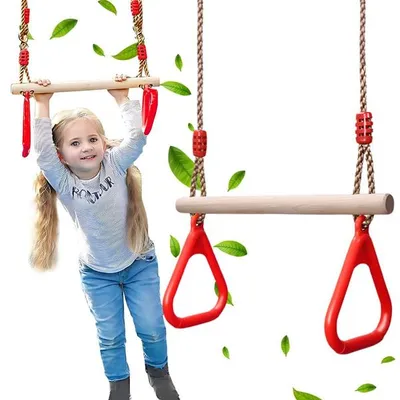 Obrázek produktu pro Dětská Dřevěná Zahradní Houpačka Gymnastický Trapéz S Rukojeti