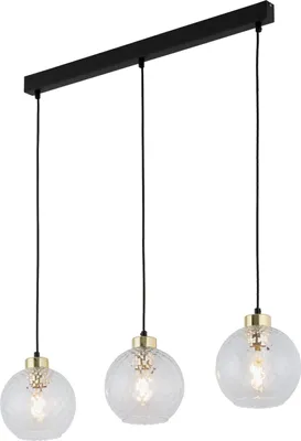 Produktbild von Pendelleuchte Metall Glas H: max. 100 cm in Schwarz Gold E27 3-flammig Kugel Schirm Modern Hängeleuchte