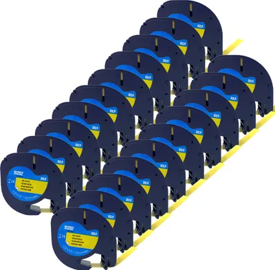 Produktbild von DULA – Dymo LetraTag 91202 Etiketten – Schwarz auf Gelb – 12 mm x 4 m – 20 Stück